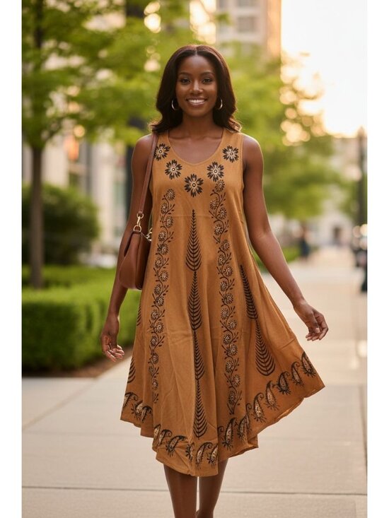 Dresses & Skirts - Sleeveless Boho Summer Dress | Floral Print & Flowy Hemline Free Size/One Size